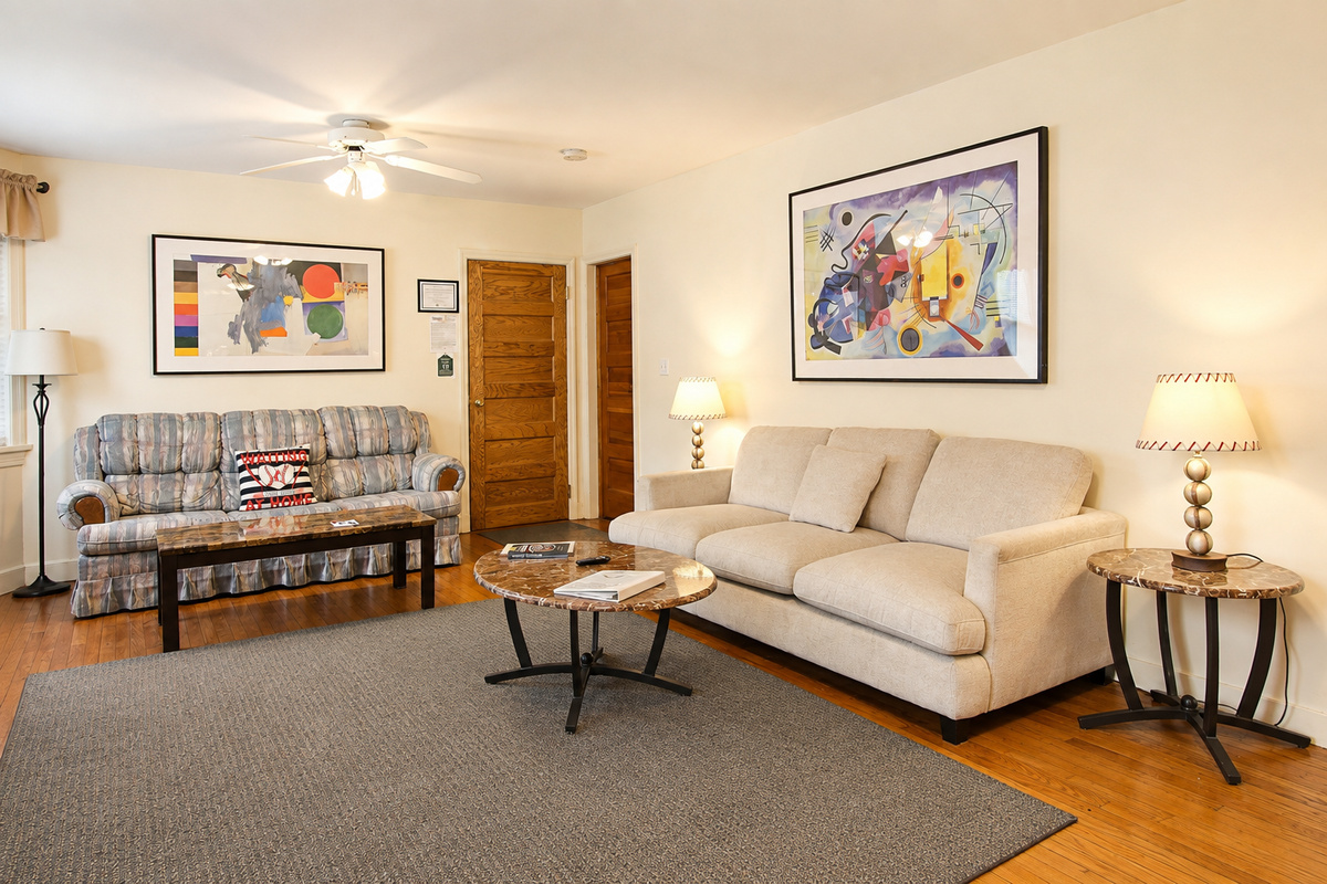 Spacious living room with lots of seating