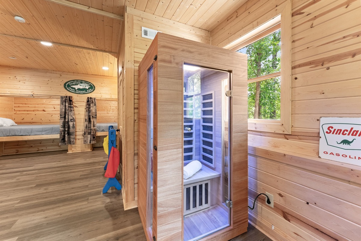 Private sauna in the Lower Deck Entertainment room perfect for unwinding and recharging in total comfort.