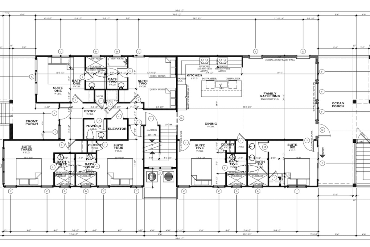 Zen's first floor includes five king suites, one bunk room, a spacious kitchen, and open concept living and dining spaces. Note: Suite Two includes one Queen-Over-Queen bunk bed and one Full-Over-Full bunk bed.