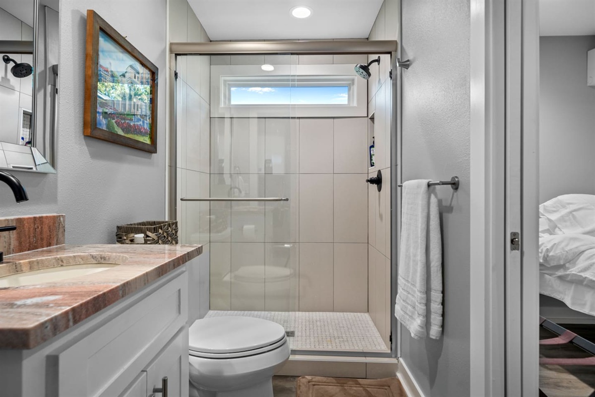 There is a Pocket Door between the Bedroom and Bathroom as a Space Saver!