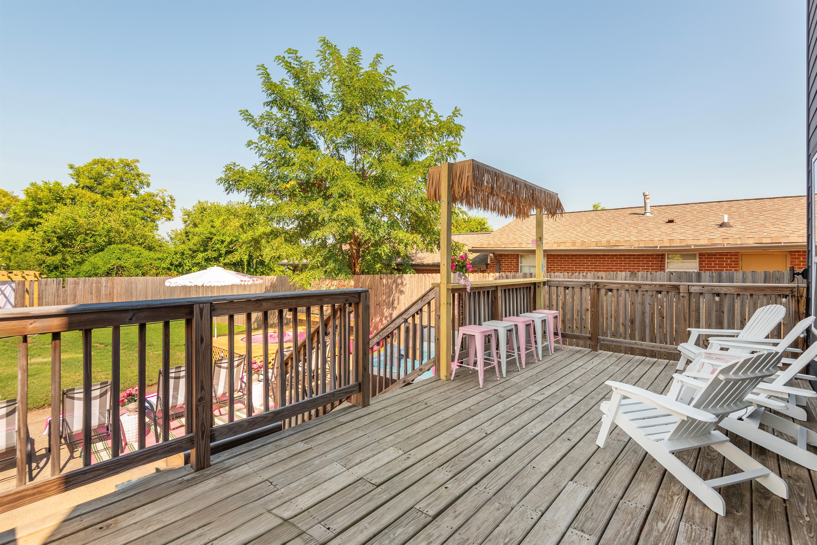 Adirondack chairs and Tiki bar.