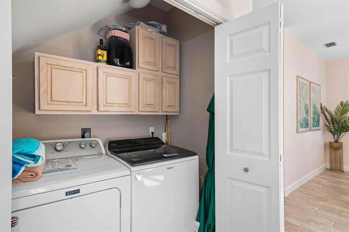 Washer and Dryer with plenty of laundry supplies