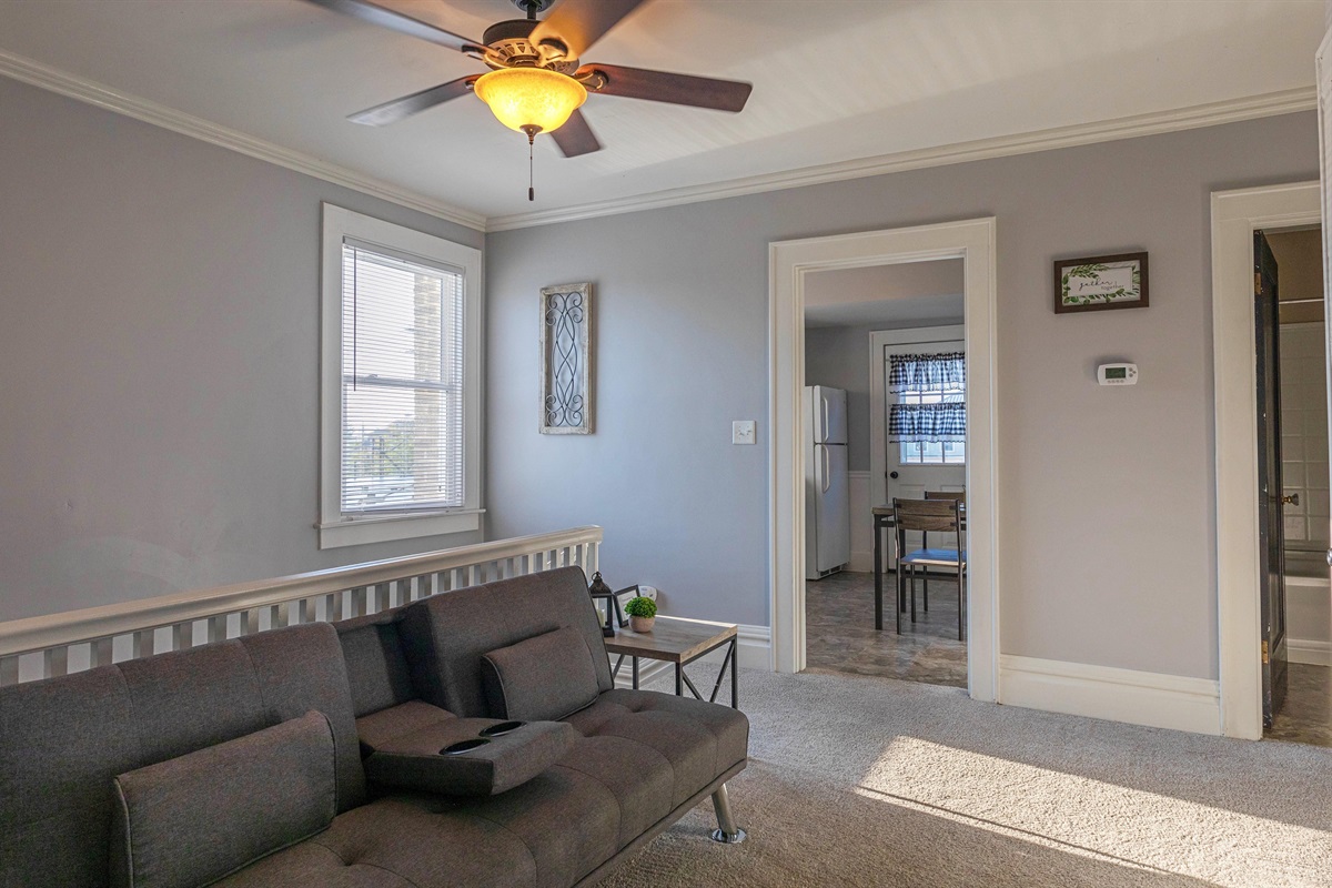 Another view of the twin futon in upper-level entry. 