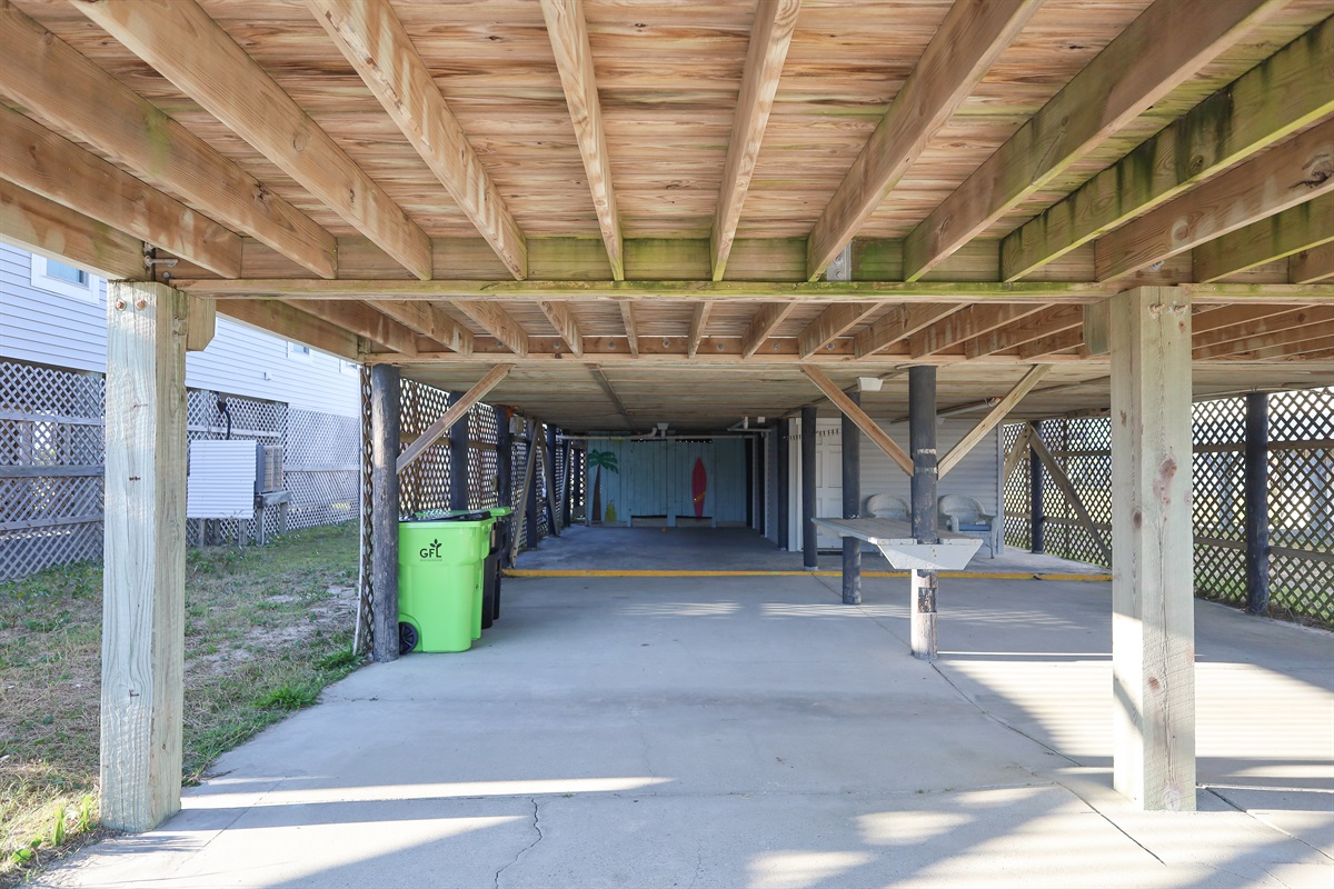 Ample covered parking and plenty of space for beach gear