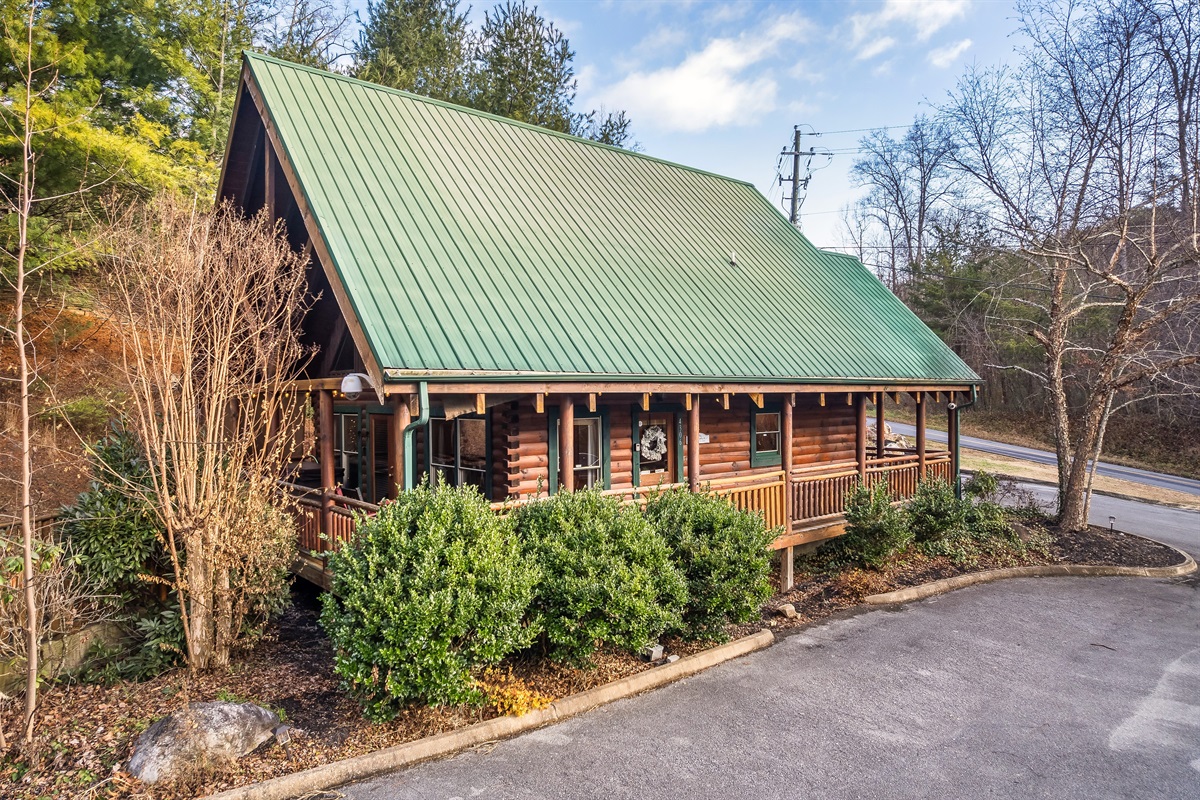 A cozy cabin nestled in the mountains