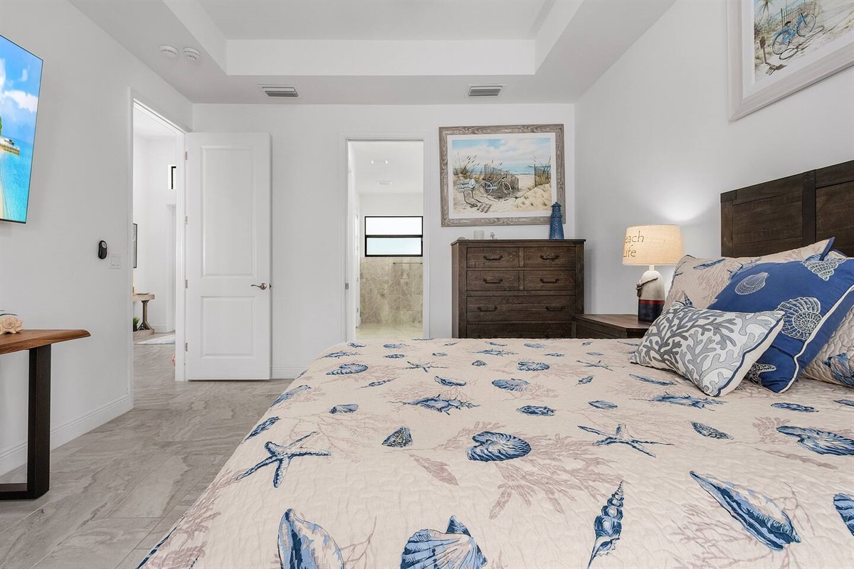 Cozy and inviting primary suite with stylish decor