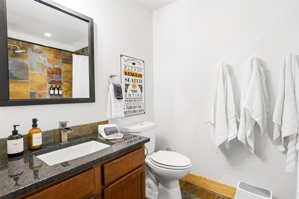 Just off the 2 main floor bedrooms is the other full bathroom...A perfect blend of modern comfort and mountain charm, right down to every detail.