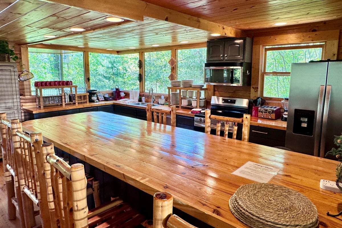 Lots of counter space and seating for 16 in the kitchen and dining room.