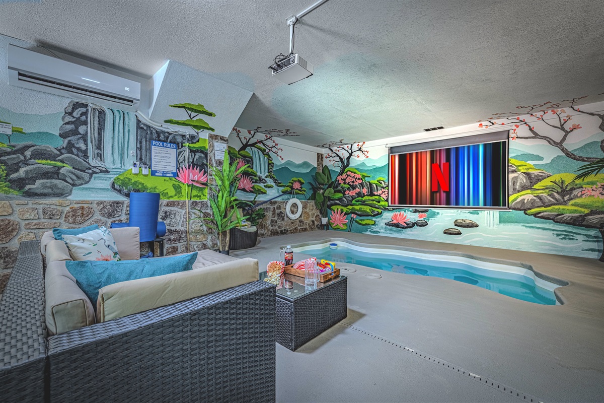 Rain or shine, enjoy a swim and a show in your private indoor oasis