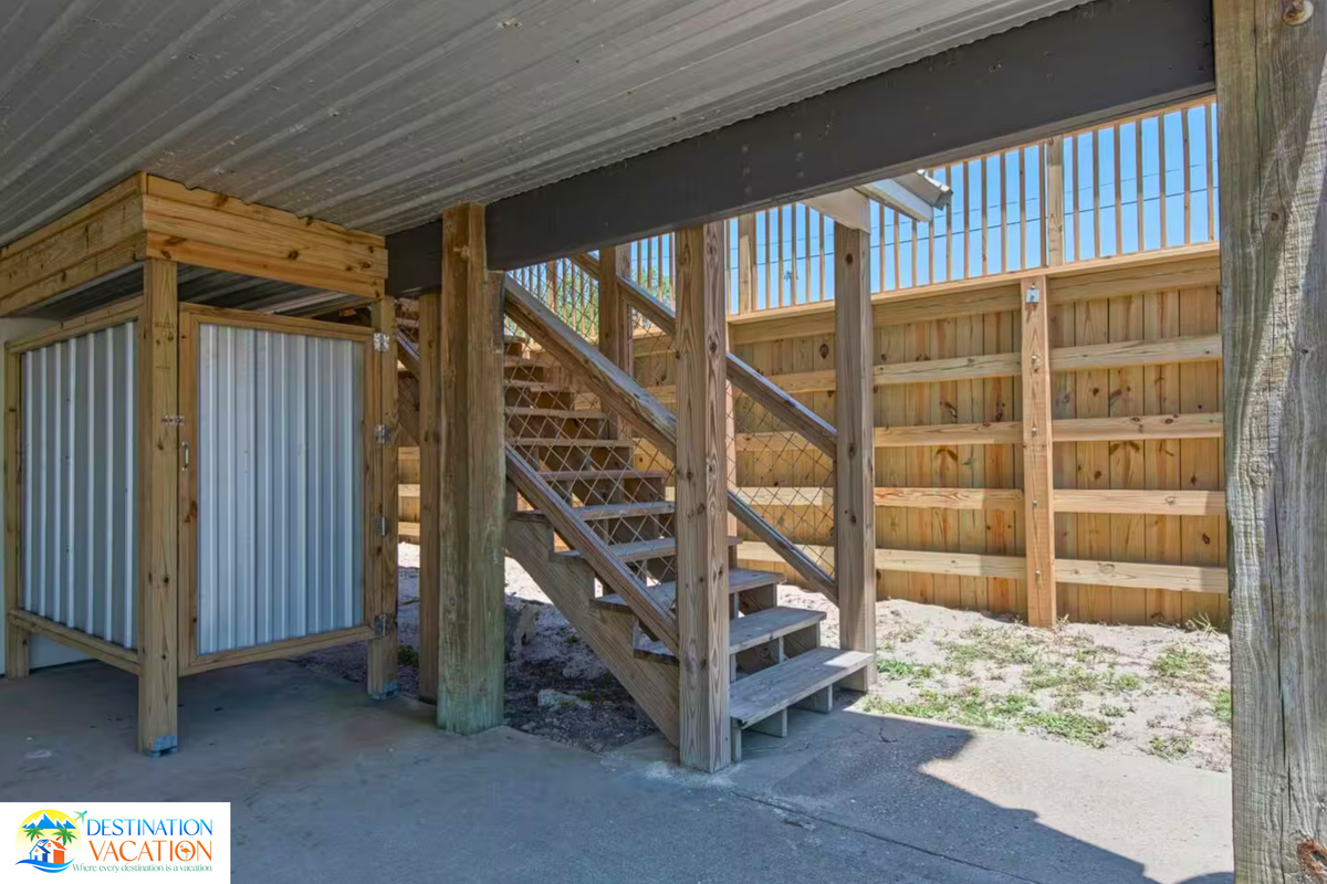 Spacious under-home storage keeps beach essentials neatly tucked away.