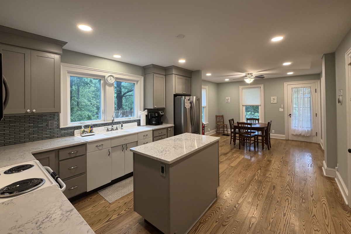 Bright kitchen and dining area