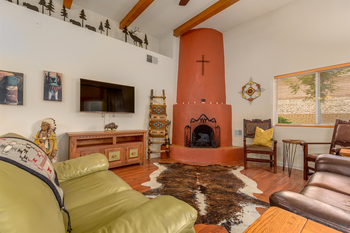Kiva fireplace is always an inviting spot.  Perfect for couples wanting a special place to connect.