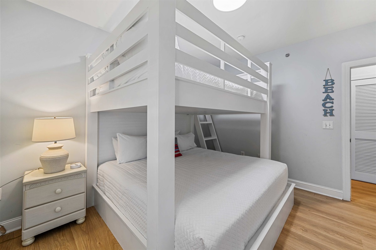 Bedroom 3: Bunk room, queen over king, shares jack n jill bath | Sea Gull | 201 Oceanview | 1116 Ocean Blvd, Isle of Palms, SC | IOP Escapes