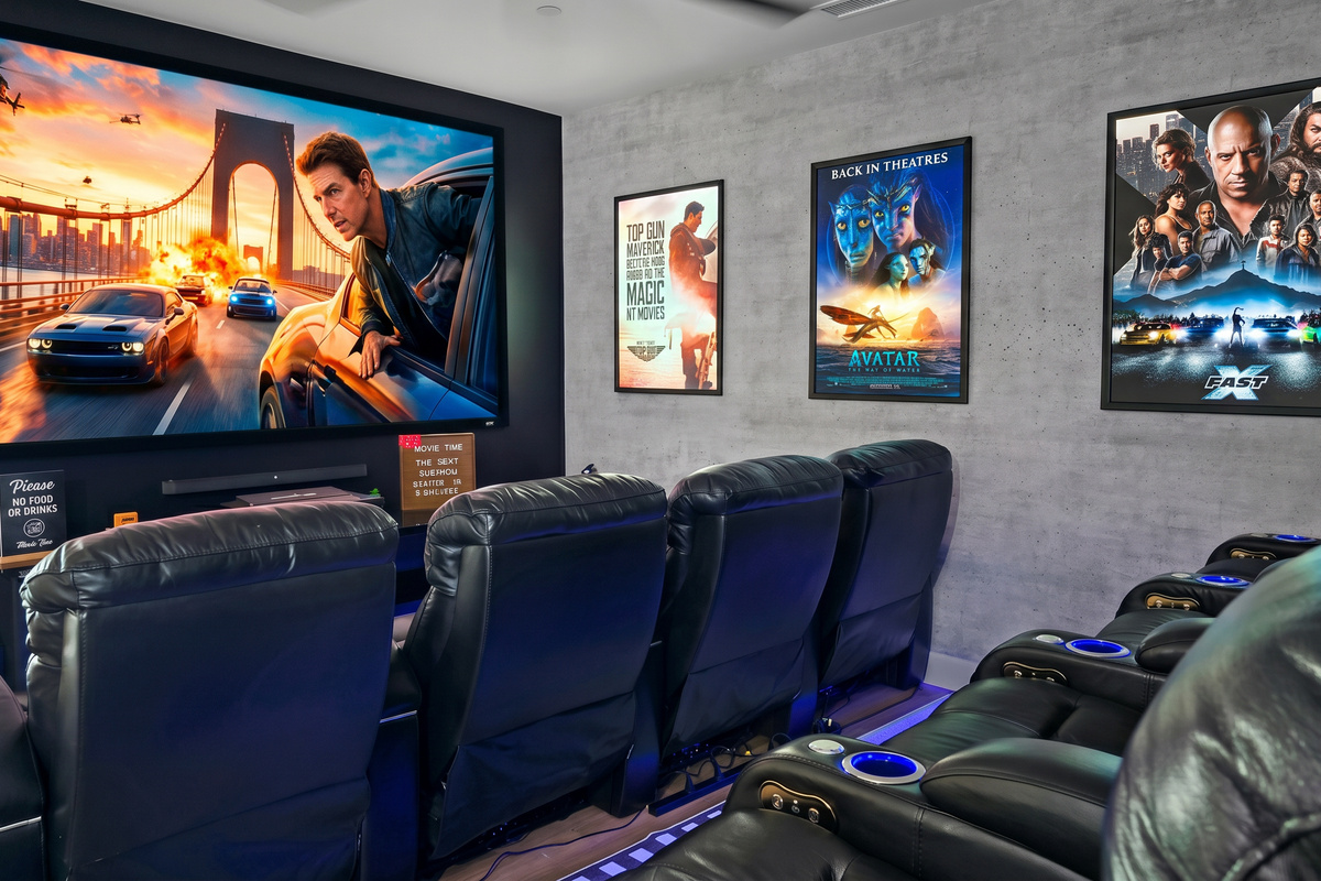 Movie Room: Immerse yourself in cinematic magic with a massive screen and eight luxury reclining seats!