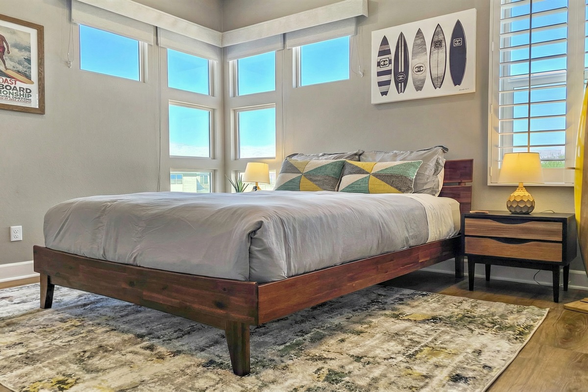 Bedroom #3 features a queen-sized bed, ceiling fan, smart TV and closet (Sleeps 2).