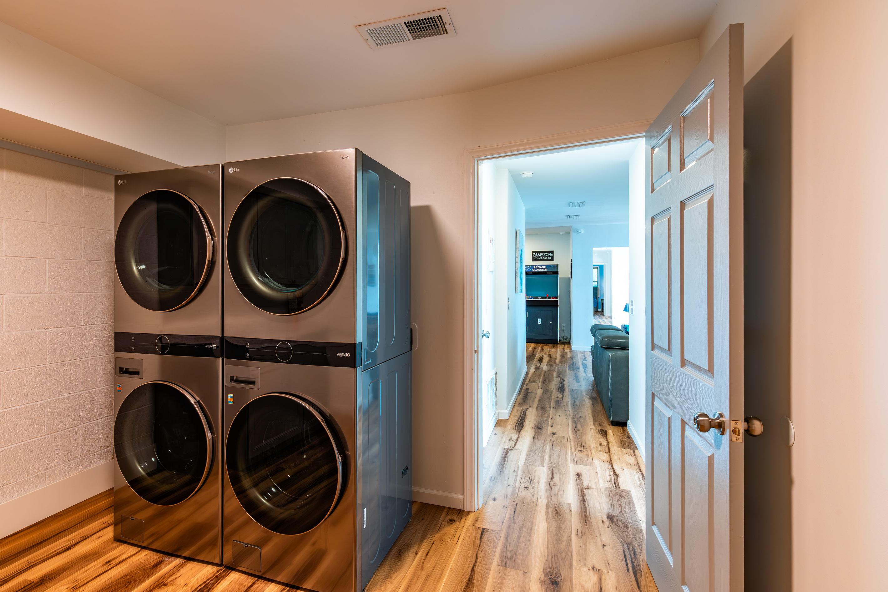 Two washers and two dryers make it easier to manage towels, swimsuits, and laundry during longer stays.