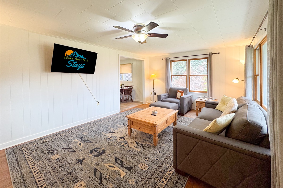 Living Room with comfy sofas and a smart TV
