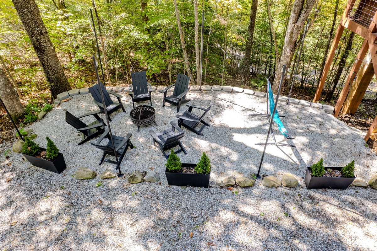 Fire-pit area includes a hammock