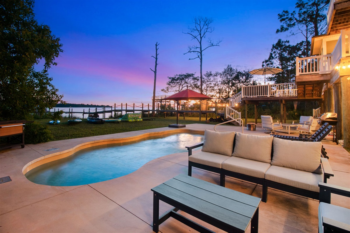 Pool with sunset. 