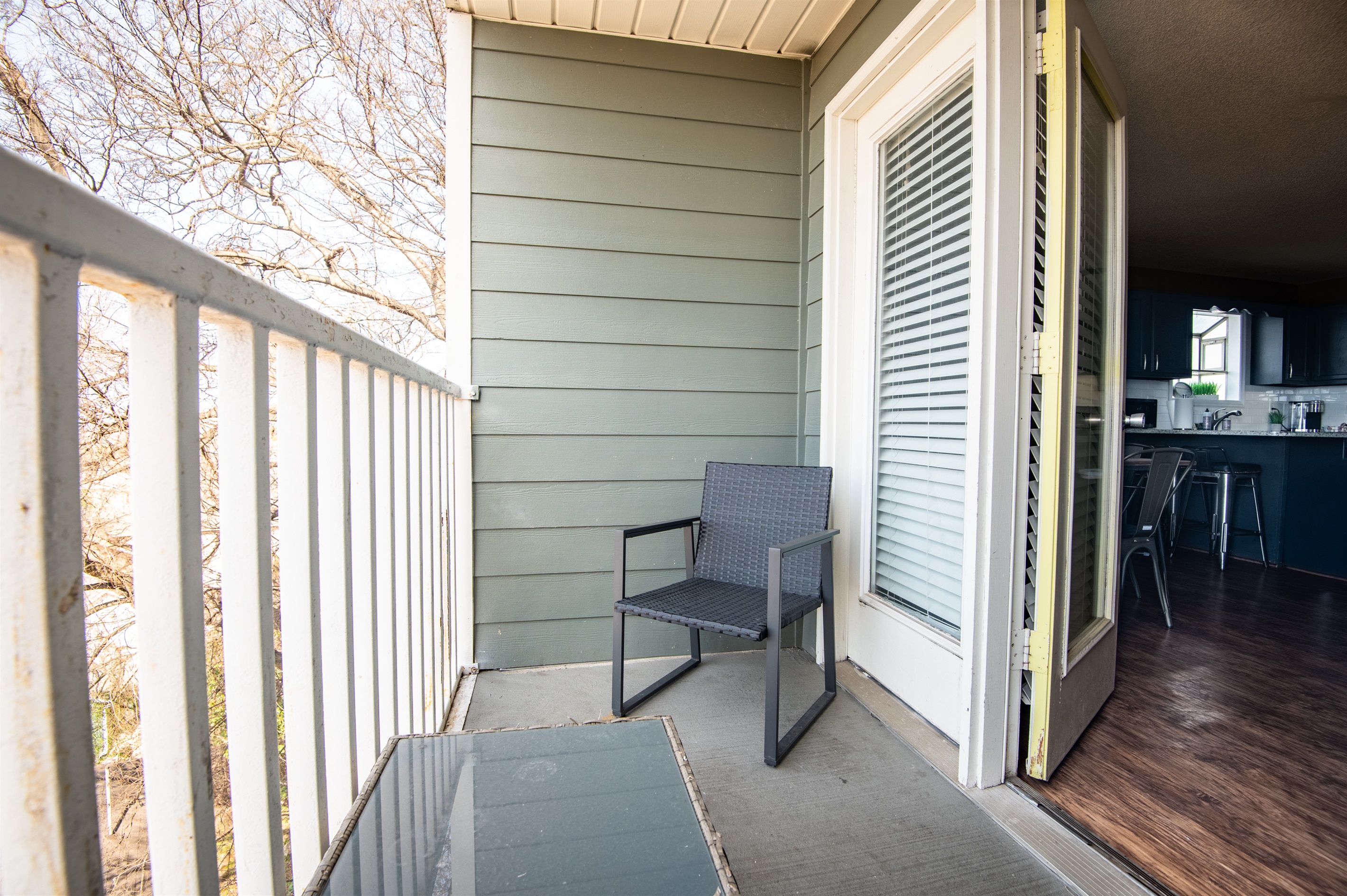 The balcony has plenty of room to sit and chat about your favorite show you've been watching lately.
