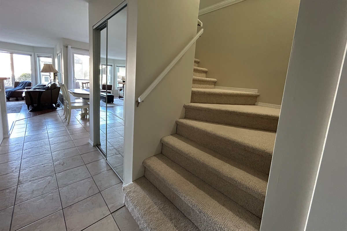 Stairs to king & bunk bdrms + shower/toilet