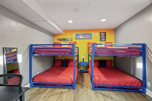Sleep, Play, Repeat!  – Host a fun group stay in our bedroom with two bunk beds, comfortably sleeping four, and a smart TV for entertainment.