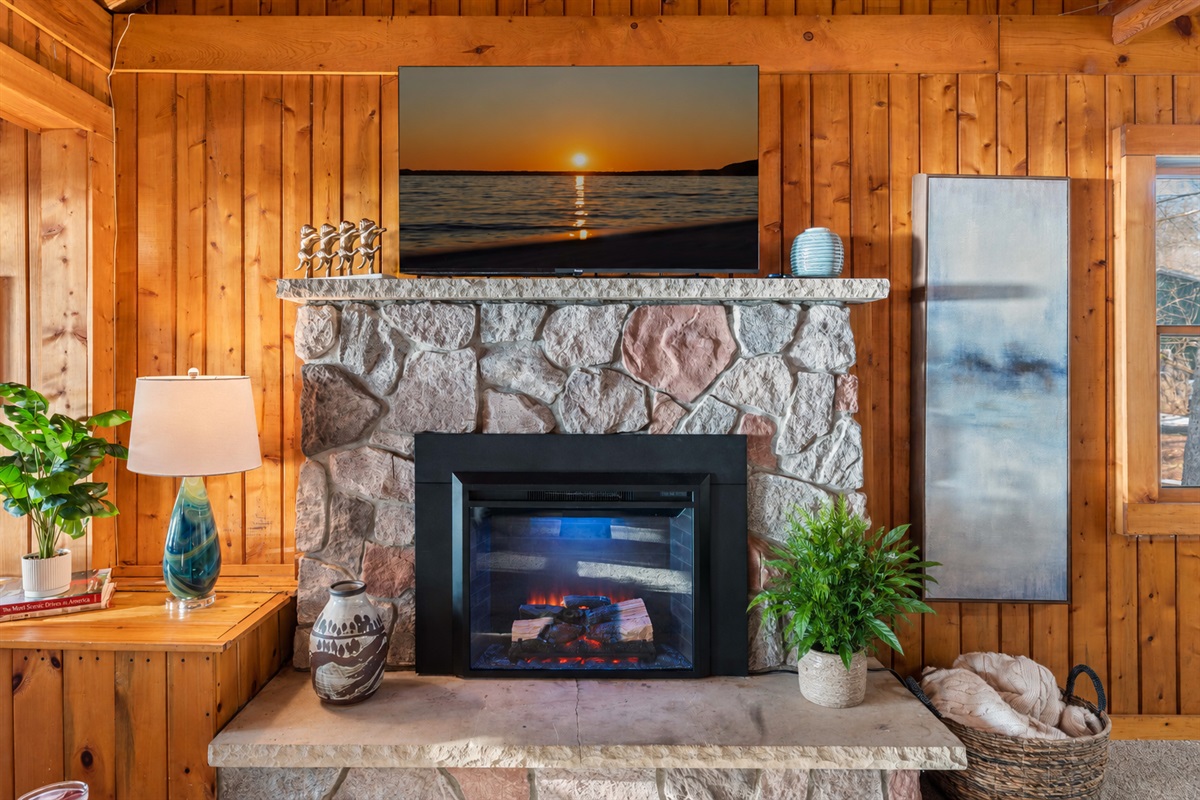 After a day on the water, sit back and relax for a movie and a cozy fire on a cooler evening.