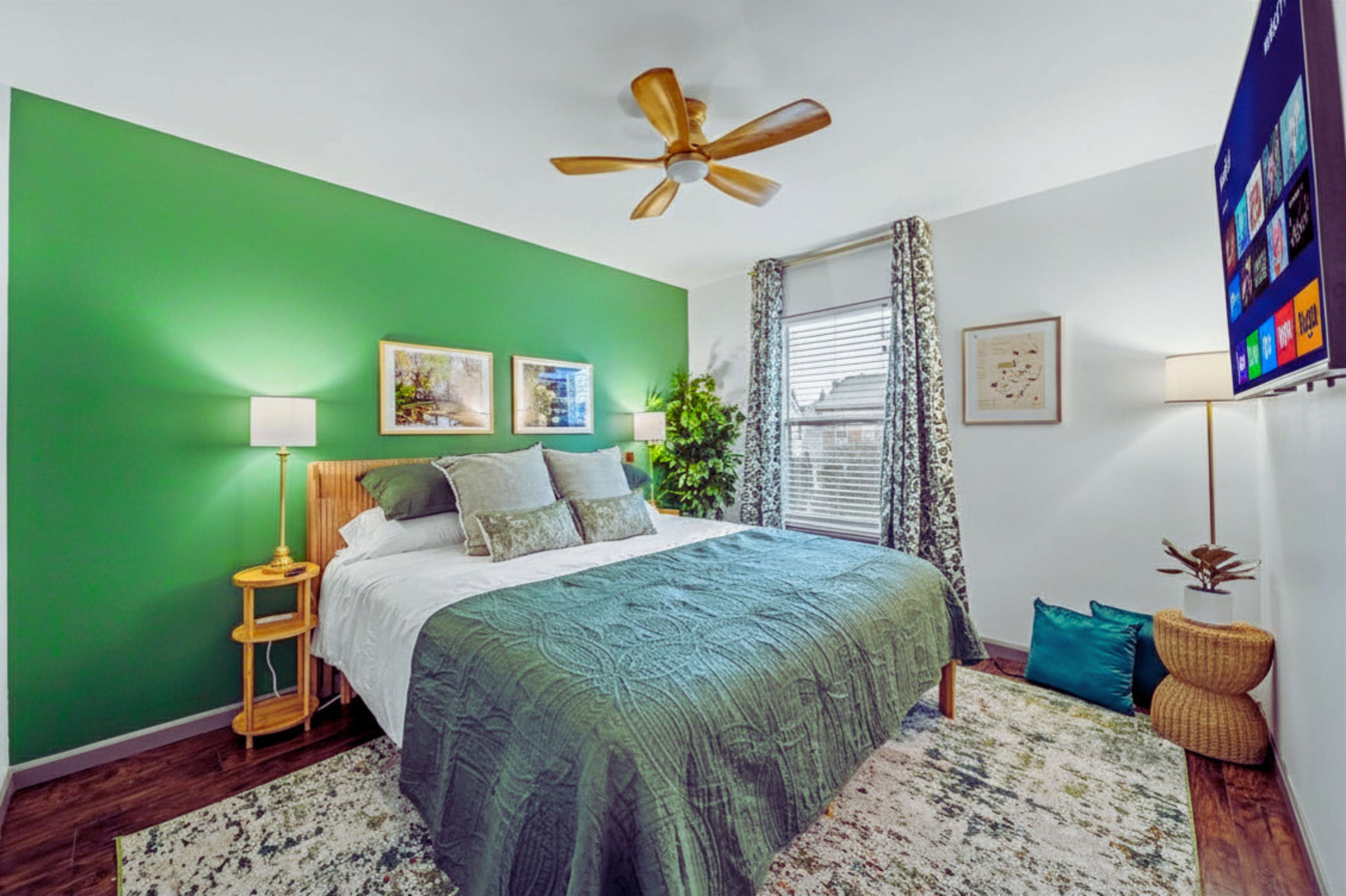 Relax in a king bedroom "The Parks Suite" inspired by St. Louis' beautiful parks and green spaces.