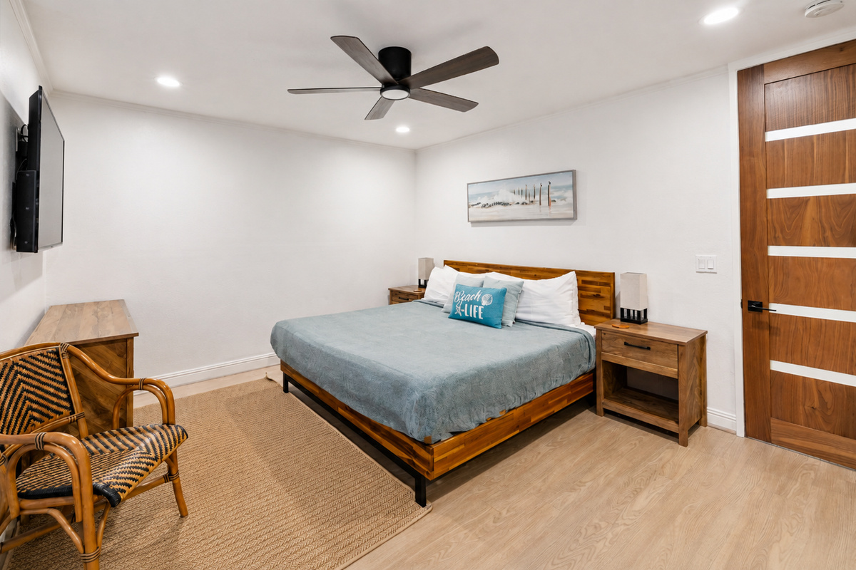 King-size bed and 65-inch smart TV