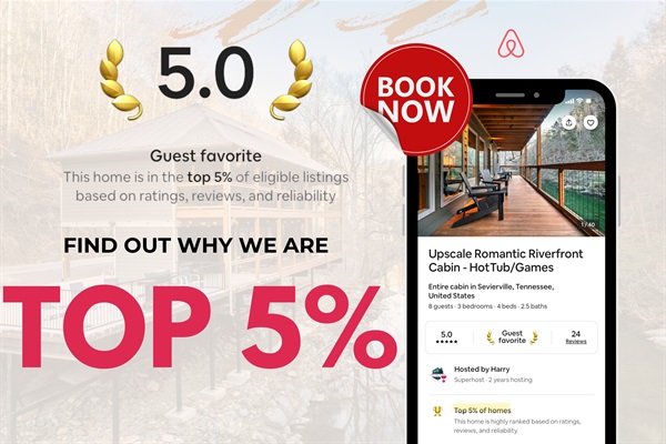 Book us to experience a ONE-OF-A-KIND stay in the Smokies. Our cabin is right by the Little Pigeon River where you can hear the water sound right below you. We're the TOP 5% in the area for a reason 😊!