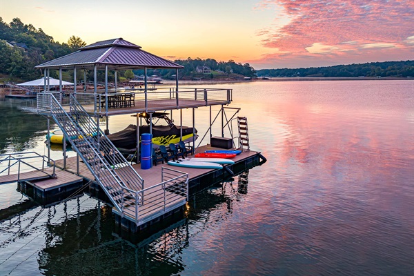 The lake comes alive as the sun sets.