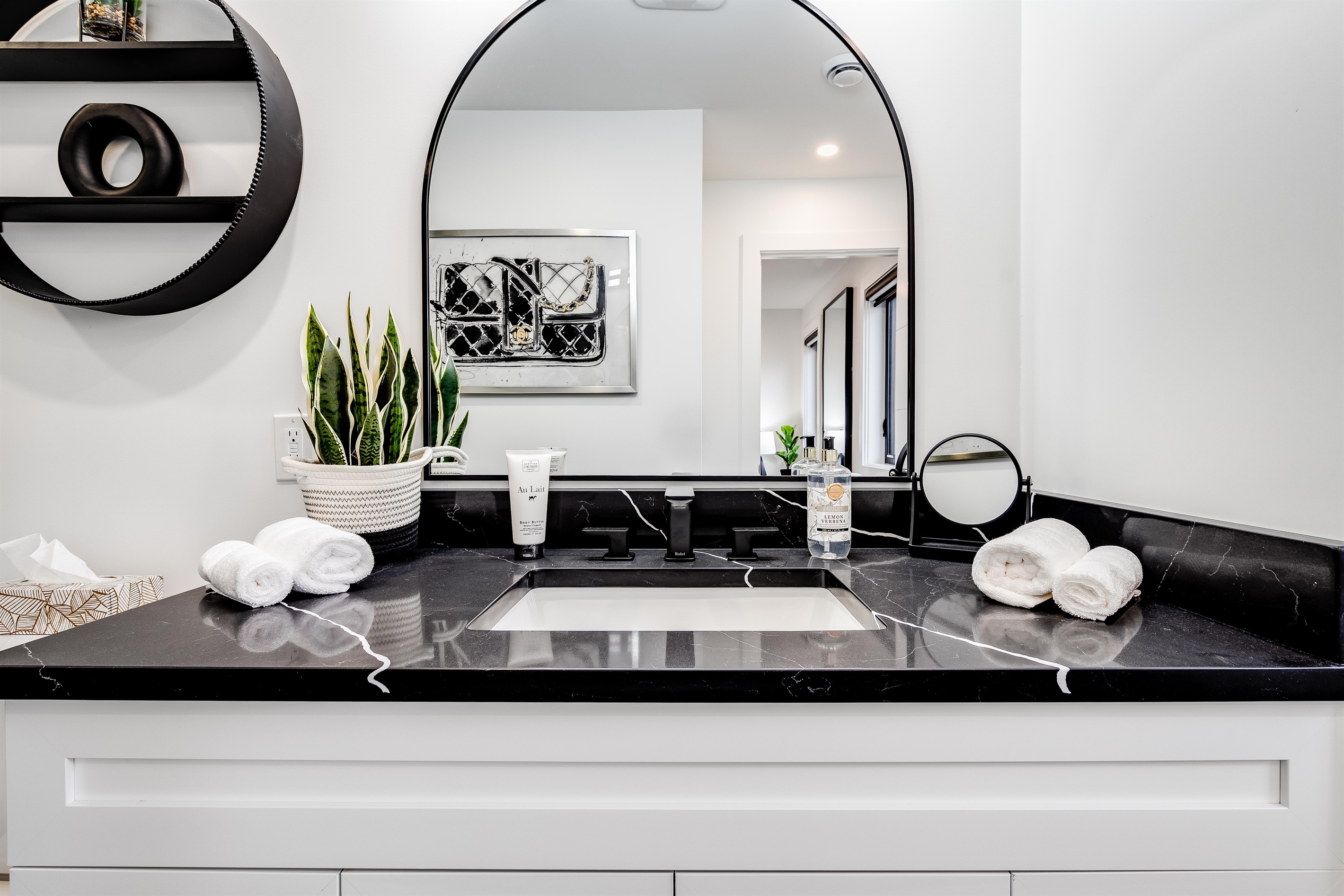 Full Bathroom Warm accent lighting highlights architectural details.