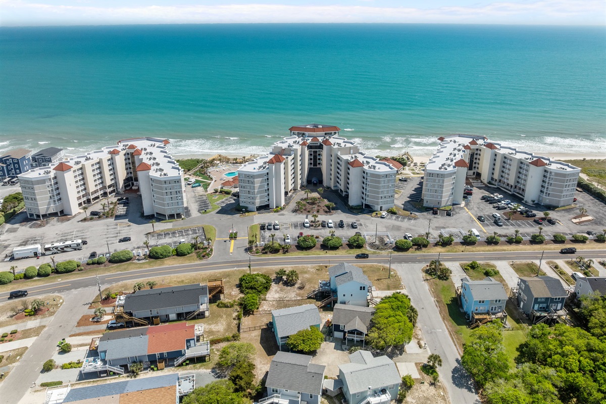 Expansive oceanfront complex spanning multiple buildings