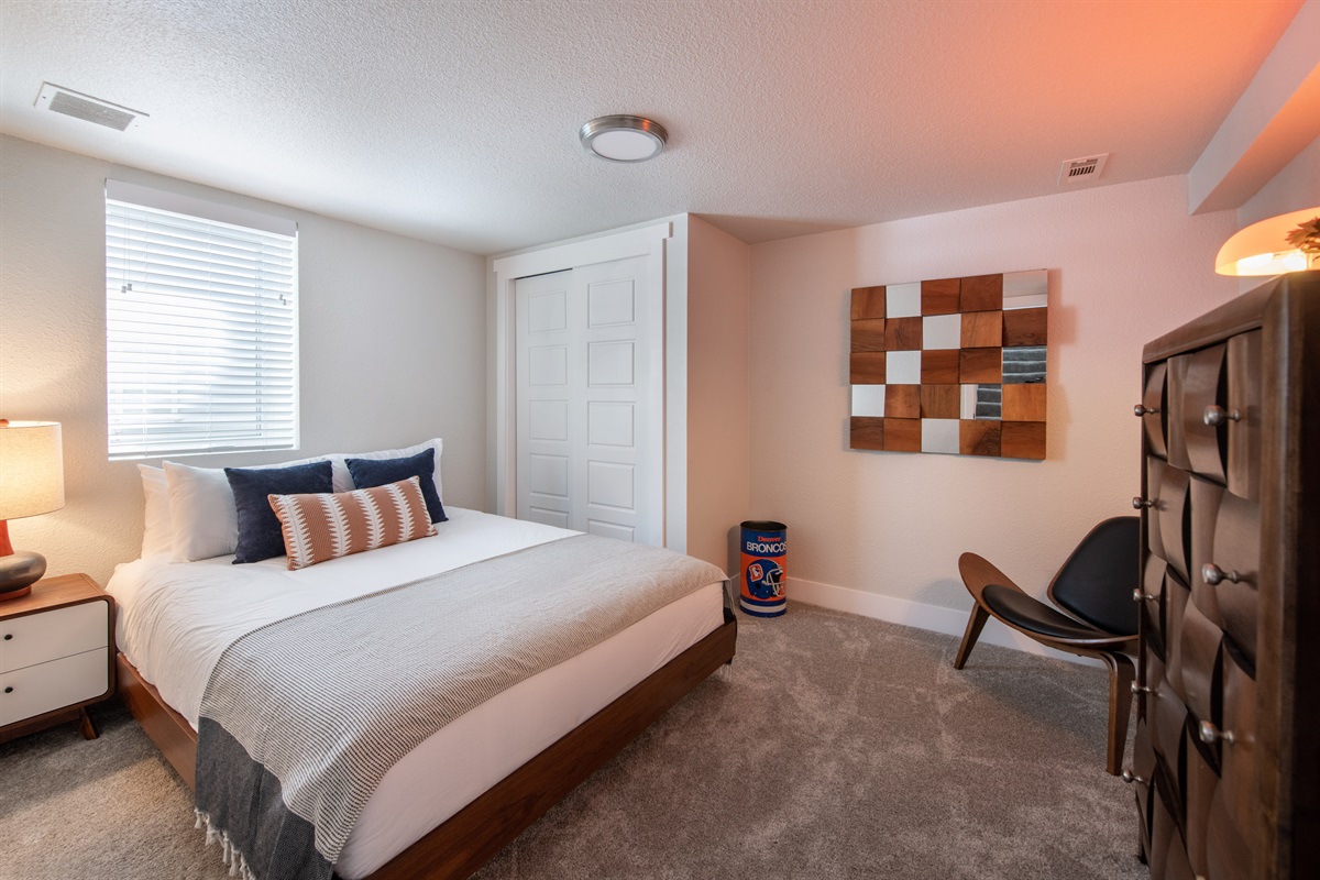 Spacious and well appointed bedroom with queen nectar ultra plush mattress and high end linens/sheets