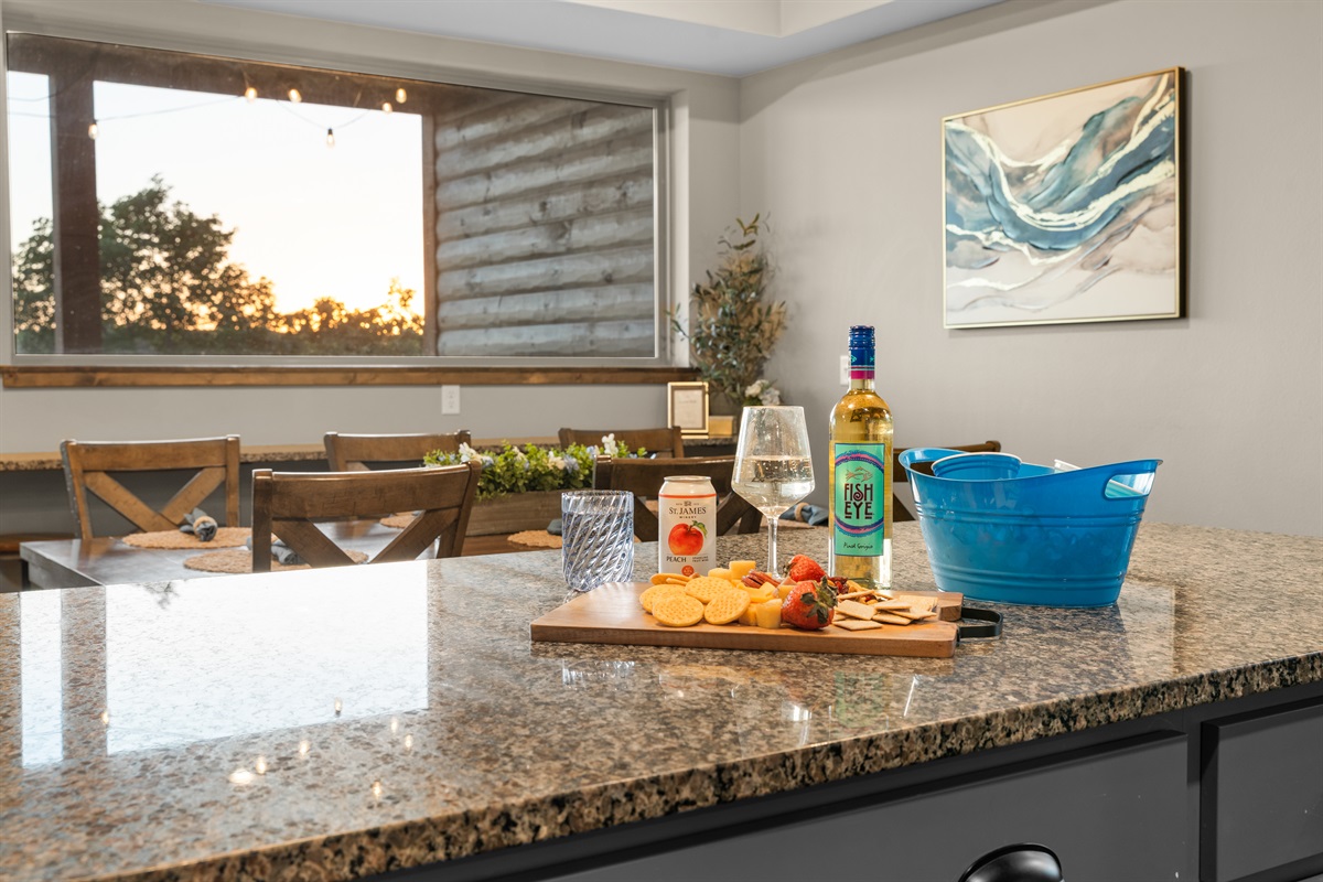 Granite counters with plenty of prep space for happy hour spreads.