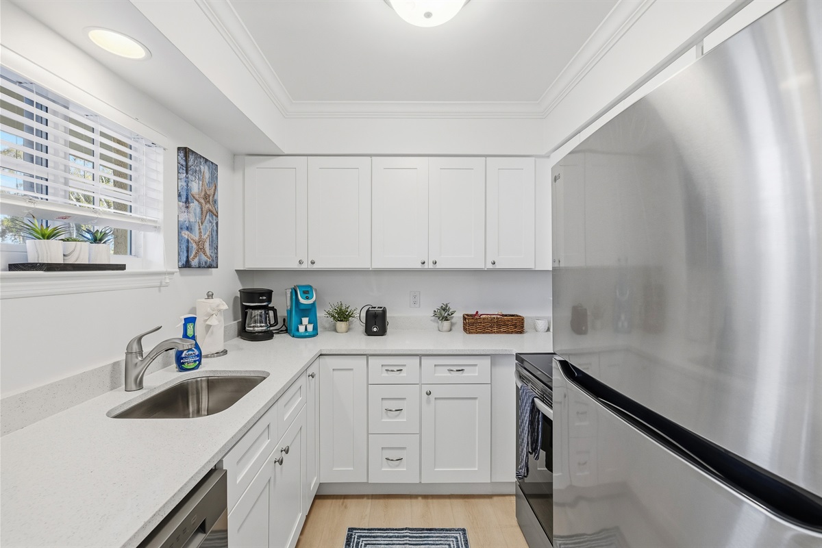 Kitchen fully stocked with everything needed for cooking/eating/drinking!