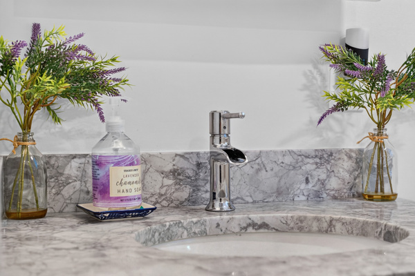 Stylish bathroom vanity with ample counter space for your daily routine.