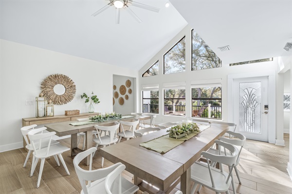 Dining tables seat 16 for your family meals or game night!