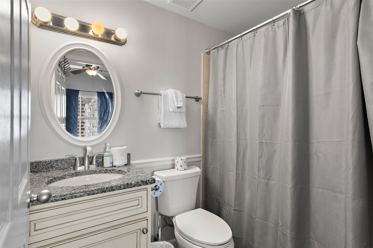 Guest Bedroom 1: KING BED, Smart TV, Private Bathroom with Shower/Tub Combo (sleeps 2)