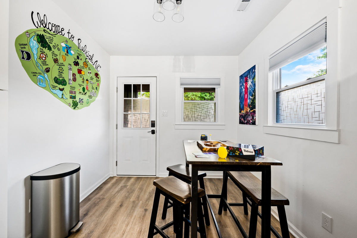 The dining area offers another place for meals, games, or catching up with friends and family.