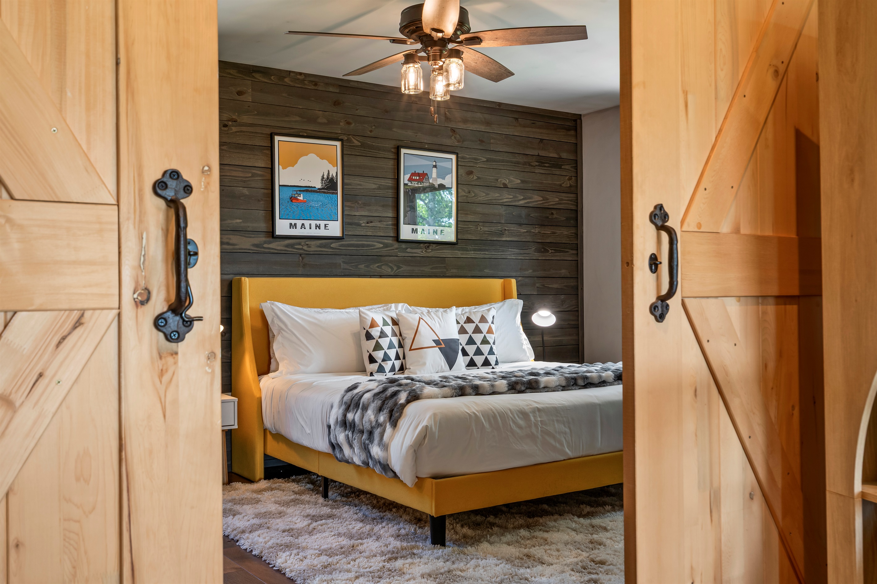 Your private upstairs suite with a king-size bed and a Smart TV.