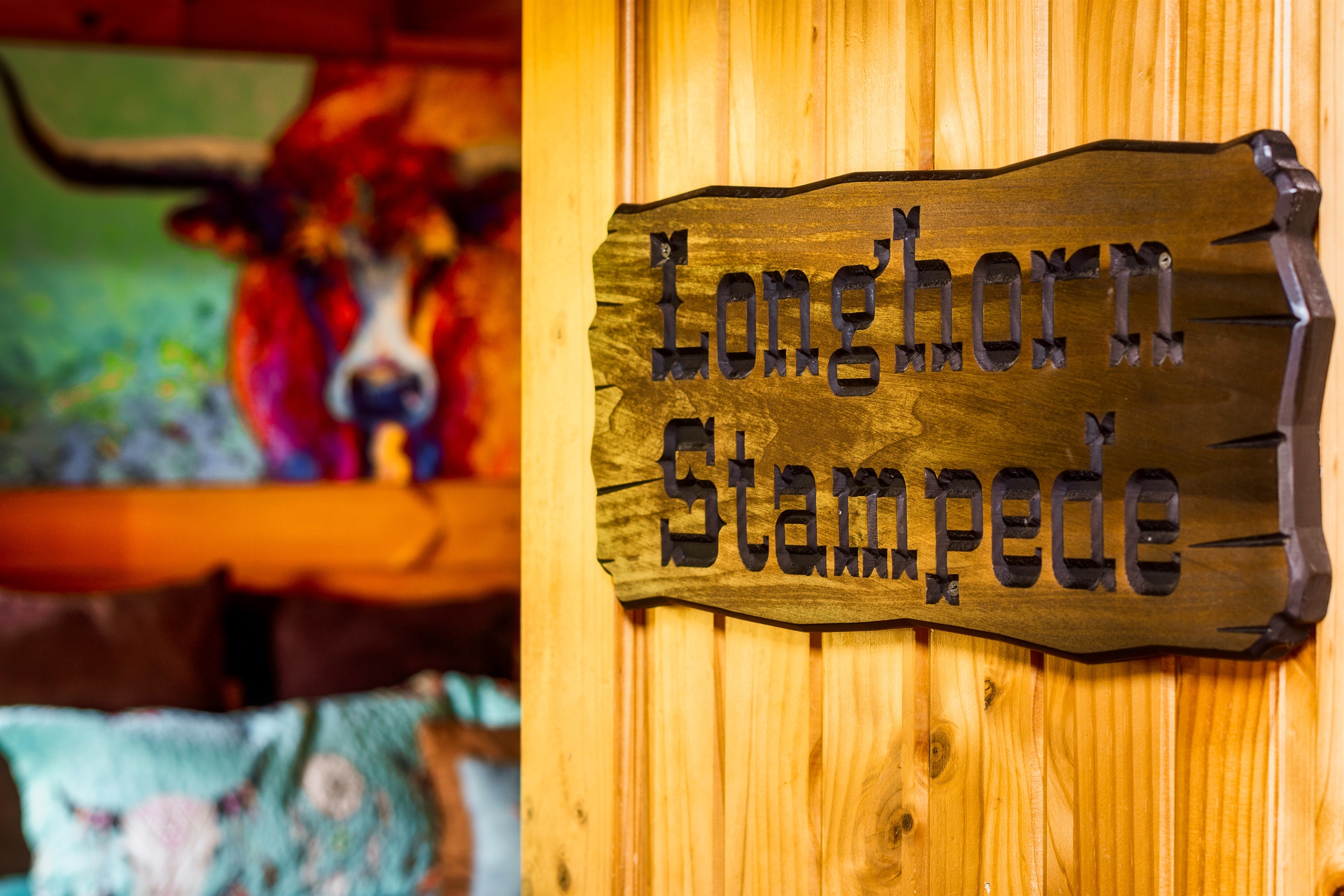 Each room is cowboy-themed.  This is the Longhorn Bedroom.