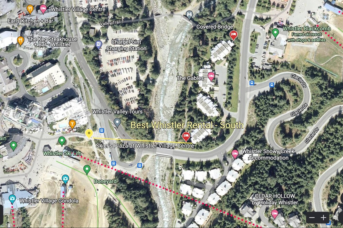  Less than 160m to Skier's Plaza @ Whistler Village Centre & the base of Whistler Mountain. This is the epicentre of all Whistler alpine ski, downhill bike & Après  activities.