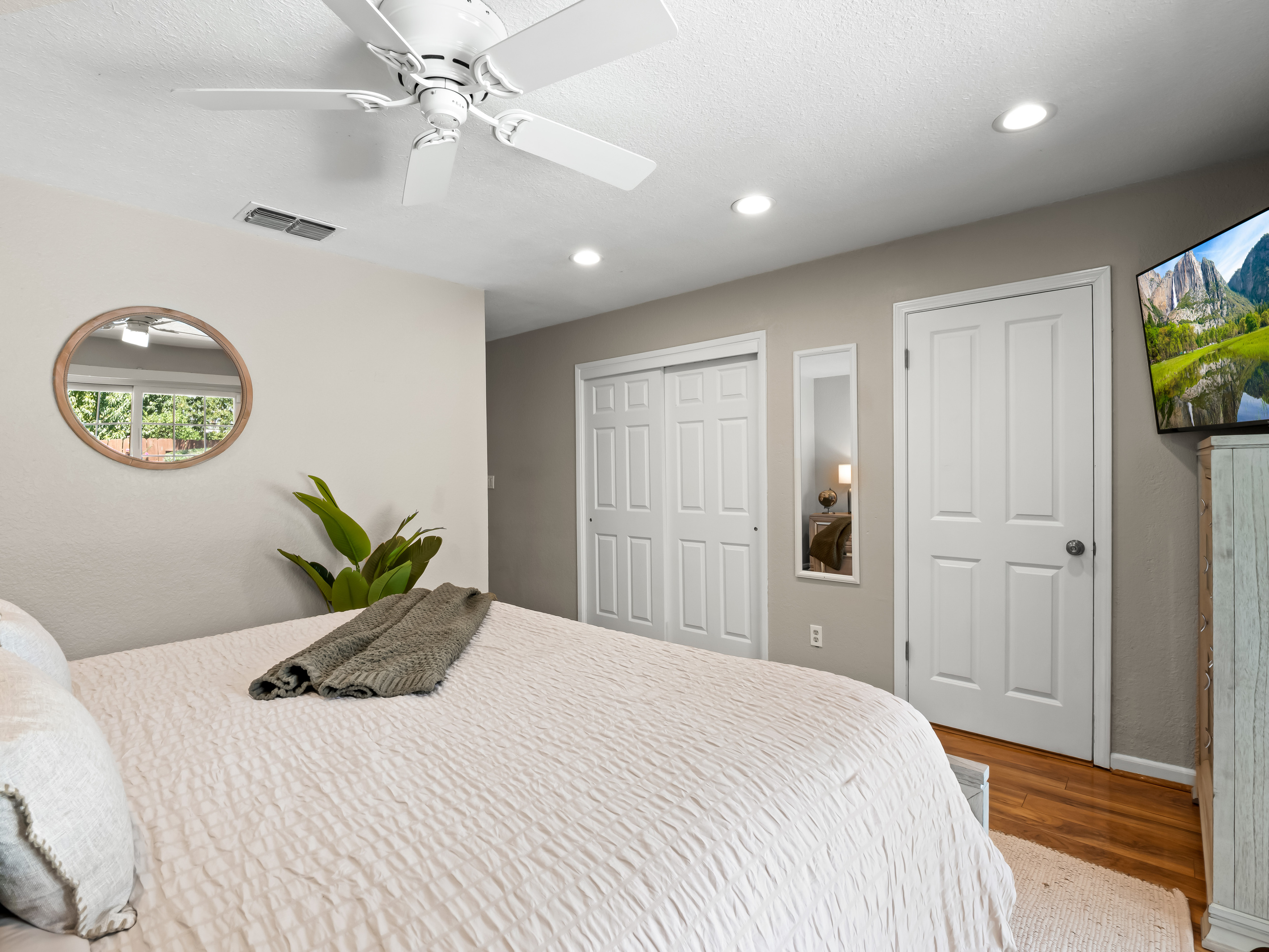 Rest and recharge in this bright, comfortable bedroom, thoughtfully designed with calming décor, generous storage, and plenty of space to settle in and feel at home