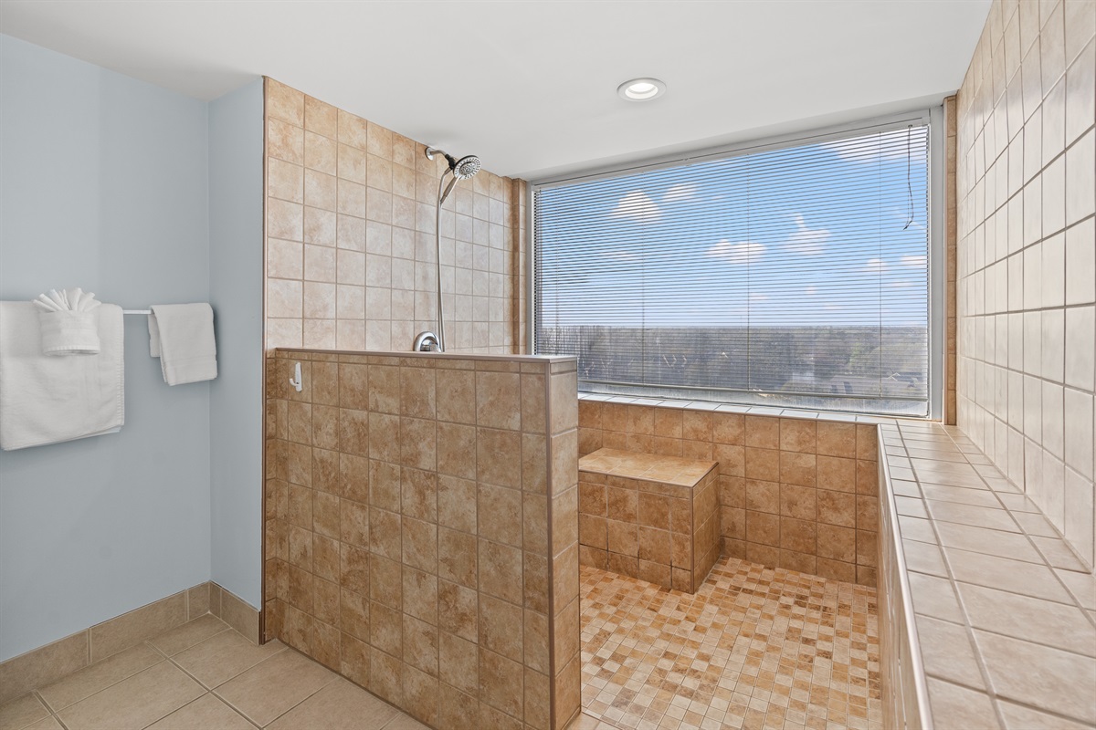Beautiful huge tiled shower in Main Bathroom