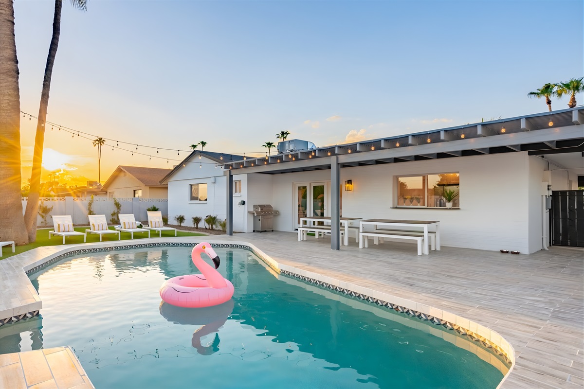 Take a dip in the heated pool in the amazing backyard