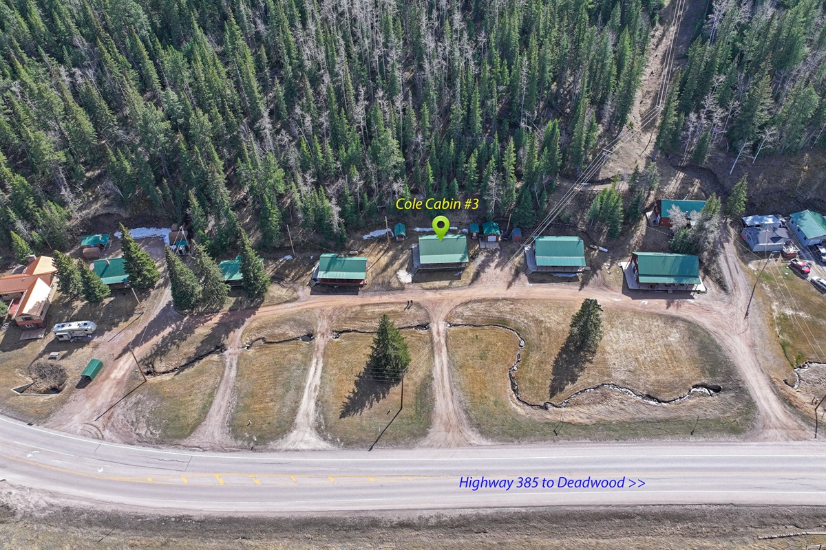 Bird's eye view of Cole Cabins and Cabin number 3