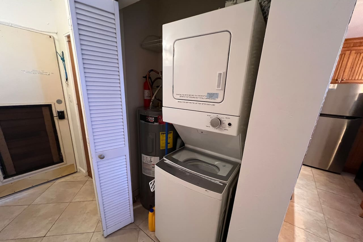 Private washer and dryer right inside your condo.  We provide laundry detergent!