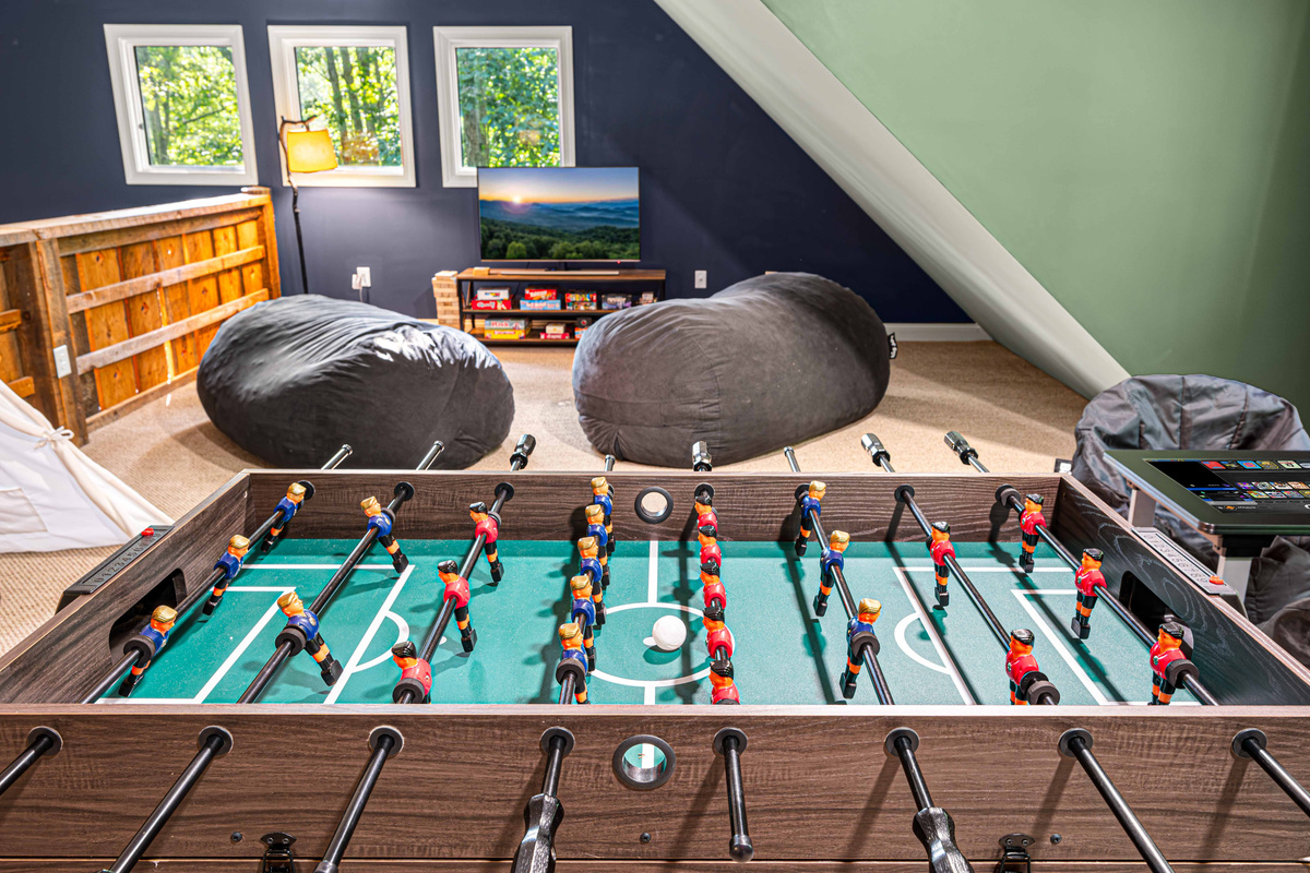 Foosball, bean bags, games, and a smart TV