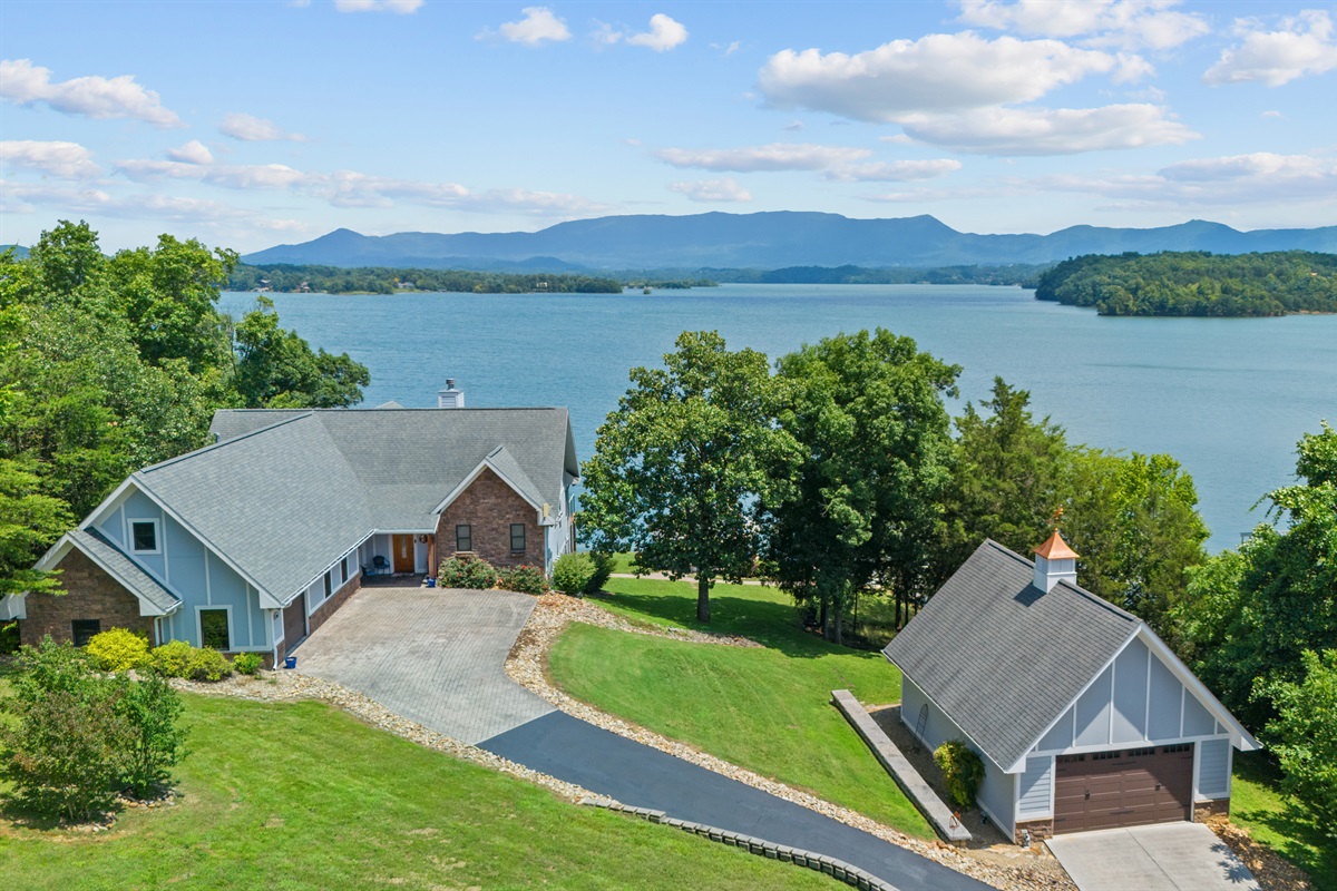 Lake House exterior from drone